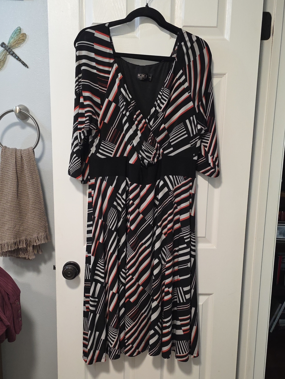 Igigi Black, White Striped Surplice Midi Dress 18/20